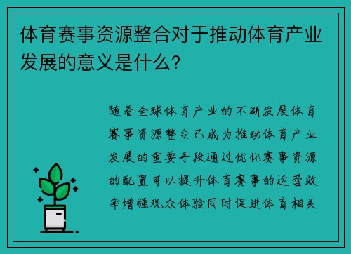 体育赛事资源整合对于推动体育产业发展的意义是什么？